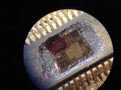 A photo of the embedded microchip inside a CyberLock.