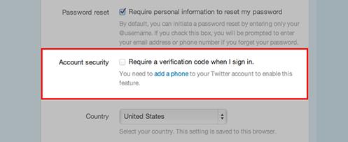 Turn on two-factor authentication from Twitter's Account Settings page