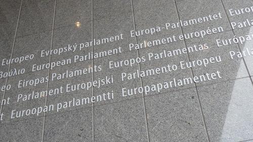 "European Parliament" in different languages on the European Parliament's Altiero Spinelli building in Brussels on June 17, 2015 