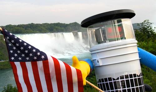 Canadian hitchhiking robot HitchBot poses in this promotional image distributed by Ryerson University for the robot's journey from Massachusetts to California. 