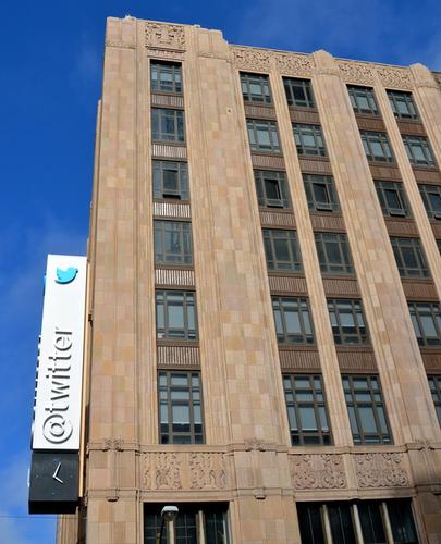 Twitter's sign at its headquarters on Market Street in San Francisco
